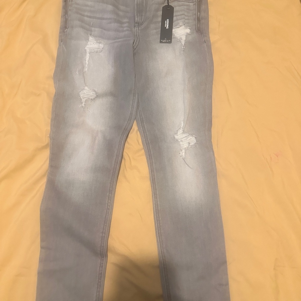 Zara Light Gray Distressed Skinny Jeans